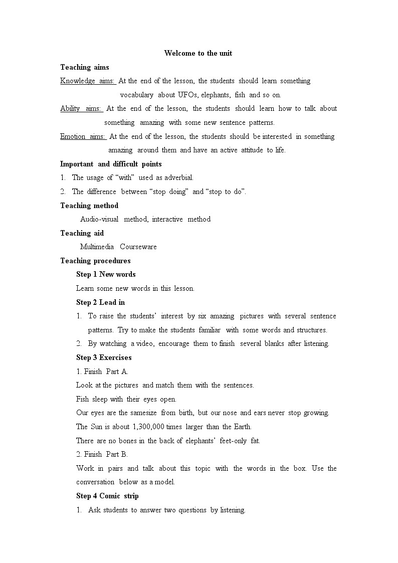 牛津译林版英语七年级下册unit5 Welcome to the unit教案01