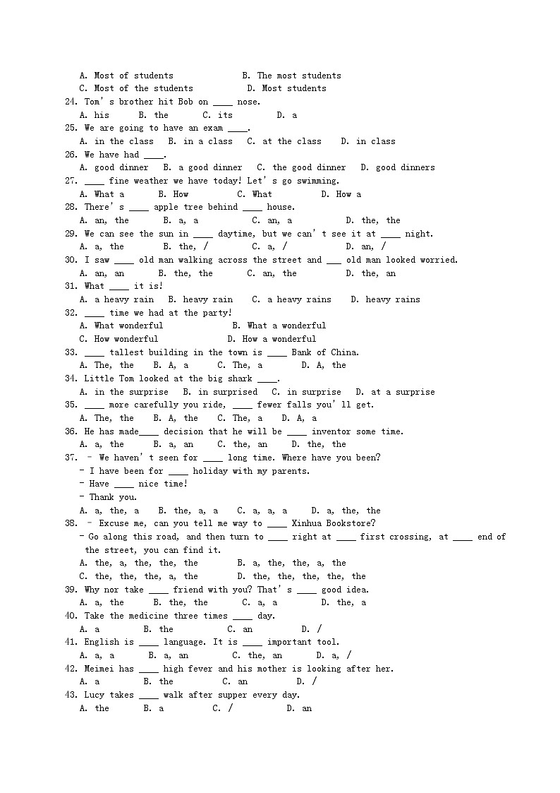 中考英语-冠词-配套练习02