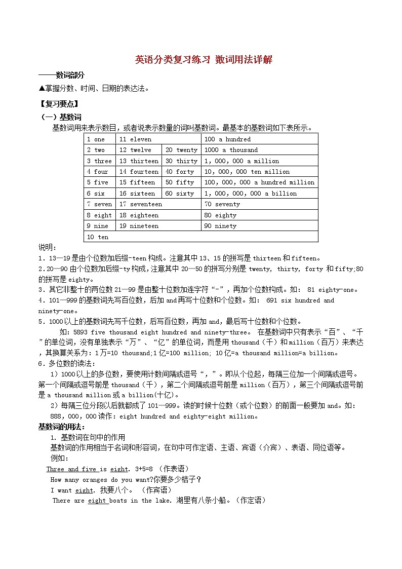 中考英语-数词-用法详解 学案01
