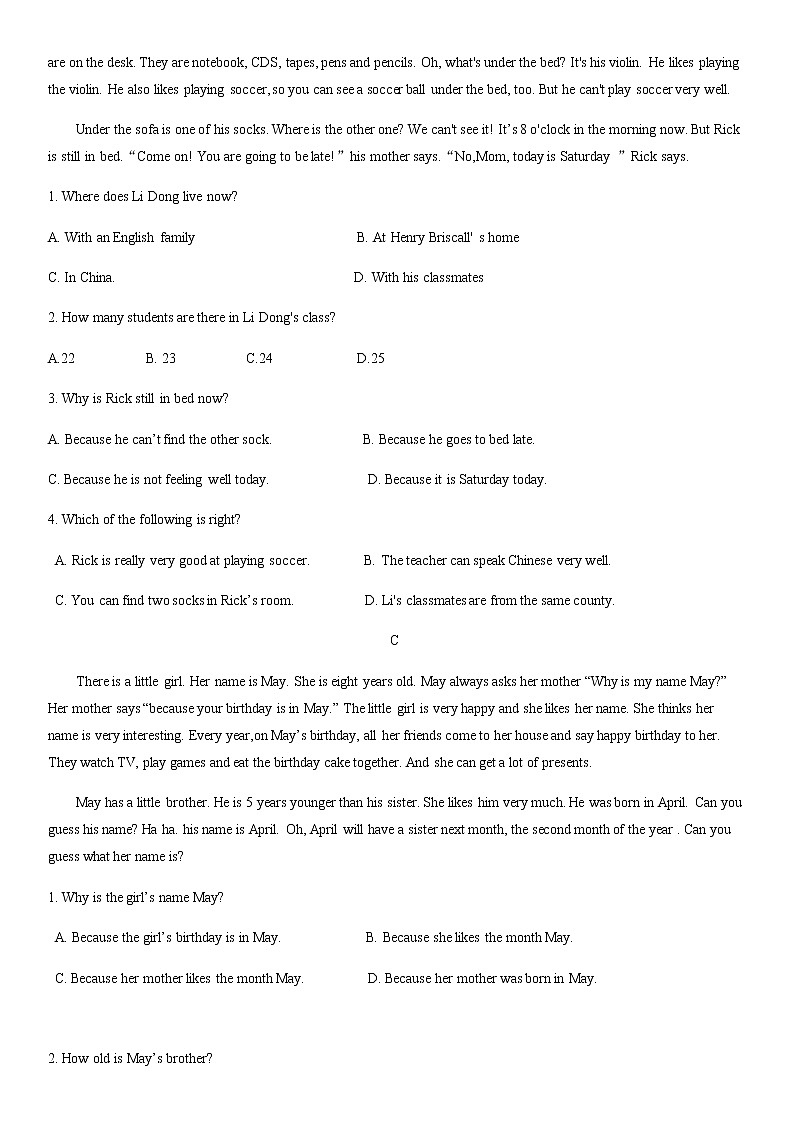 浙江省杭州市西湖区十三中2020-2021学年七年级上学期期中考英语试卷(有答案)03