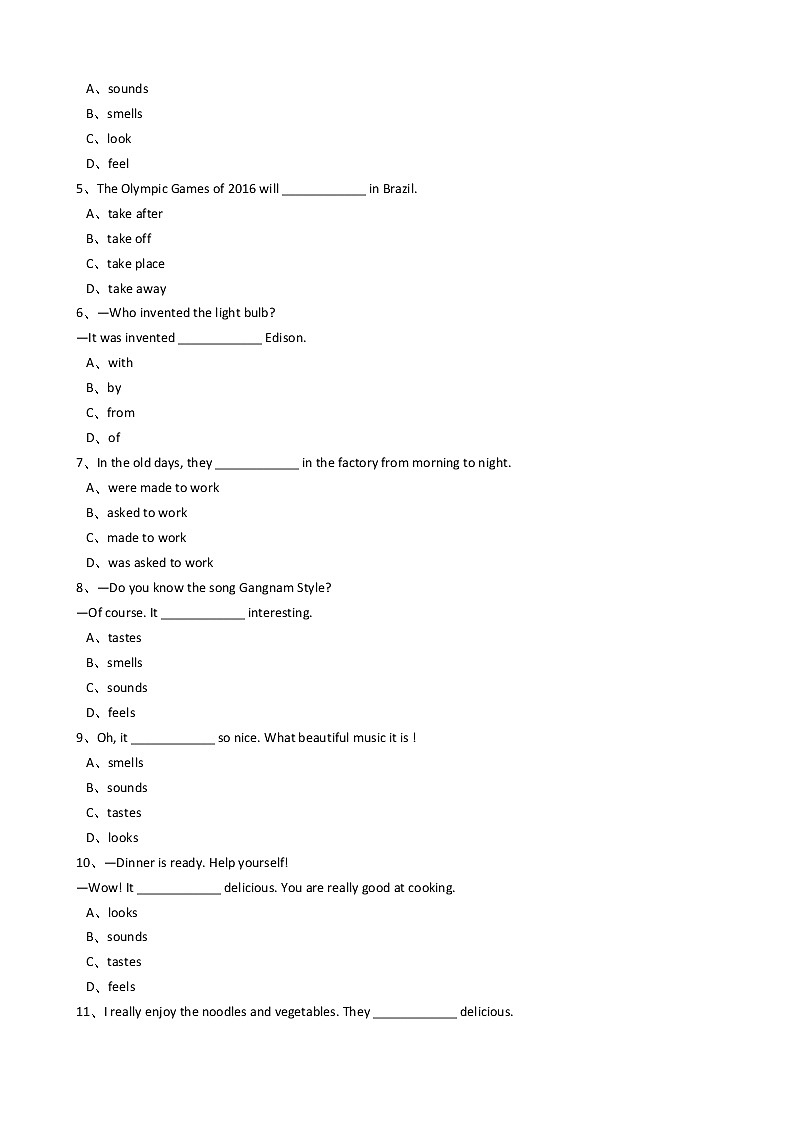 英语九年级 Unit6 When was it invented？（SectionA）同步练习第2页