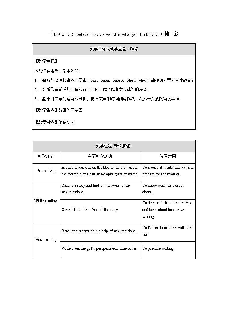 M9 Unit 2 I believe that the world is what you think it is-1教案第1页