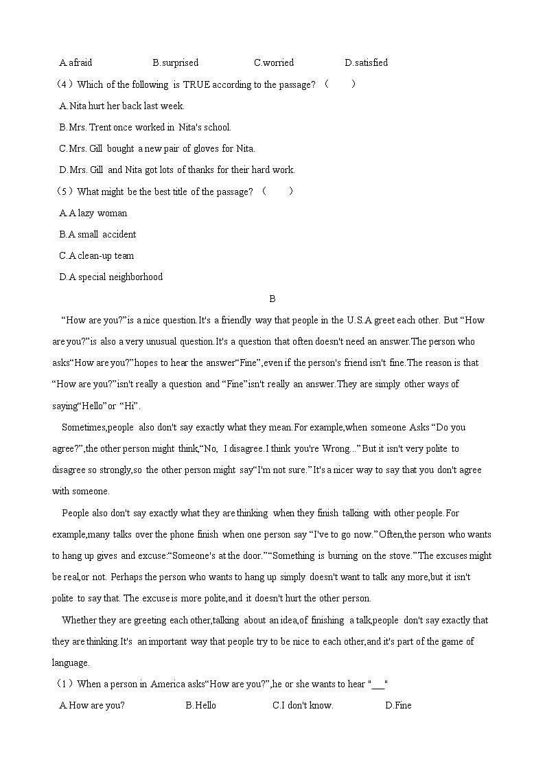 人教版2020-2021学年 八年级英语下册 Unit 2  阅读理解专题训练（含答案）02