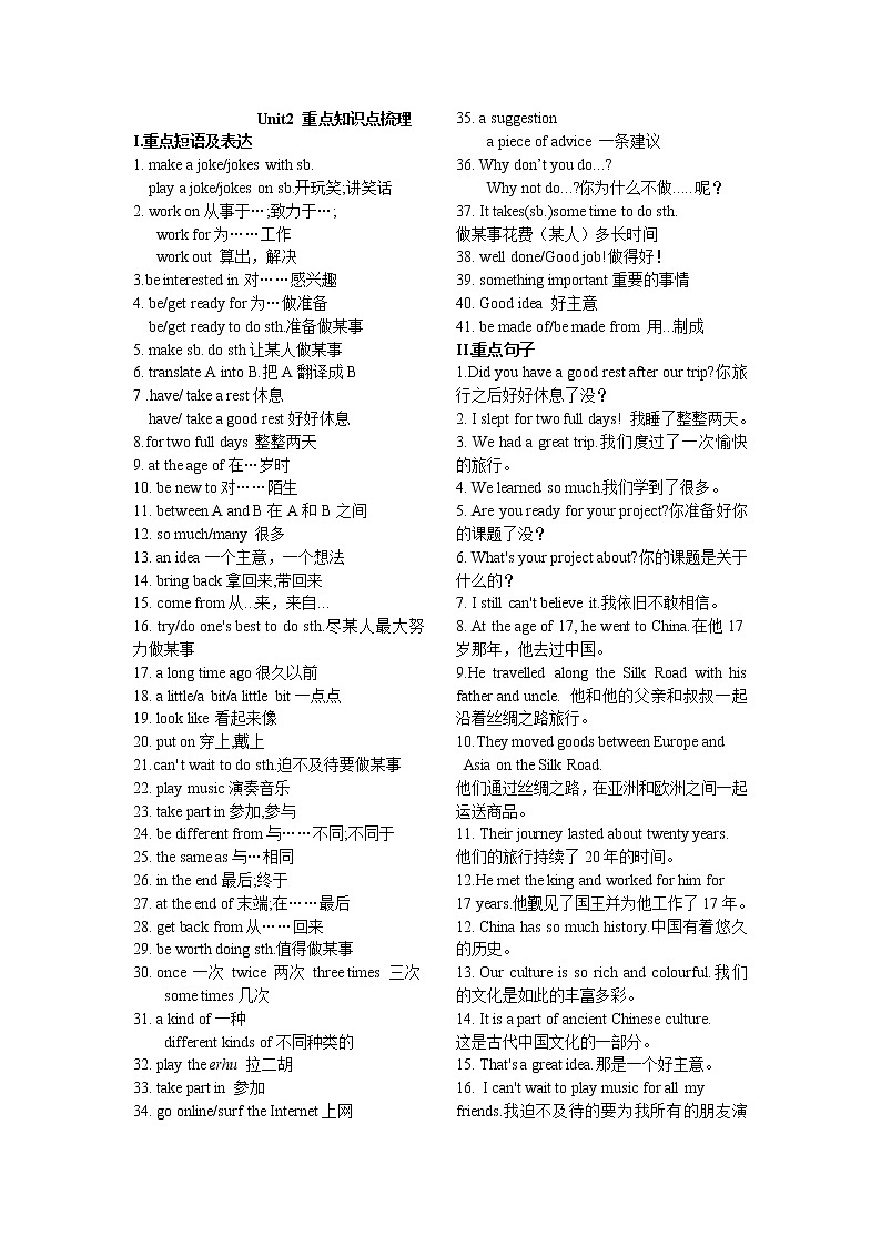 Unit2 重点知识点梳理01