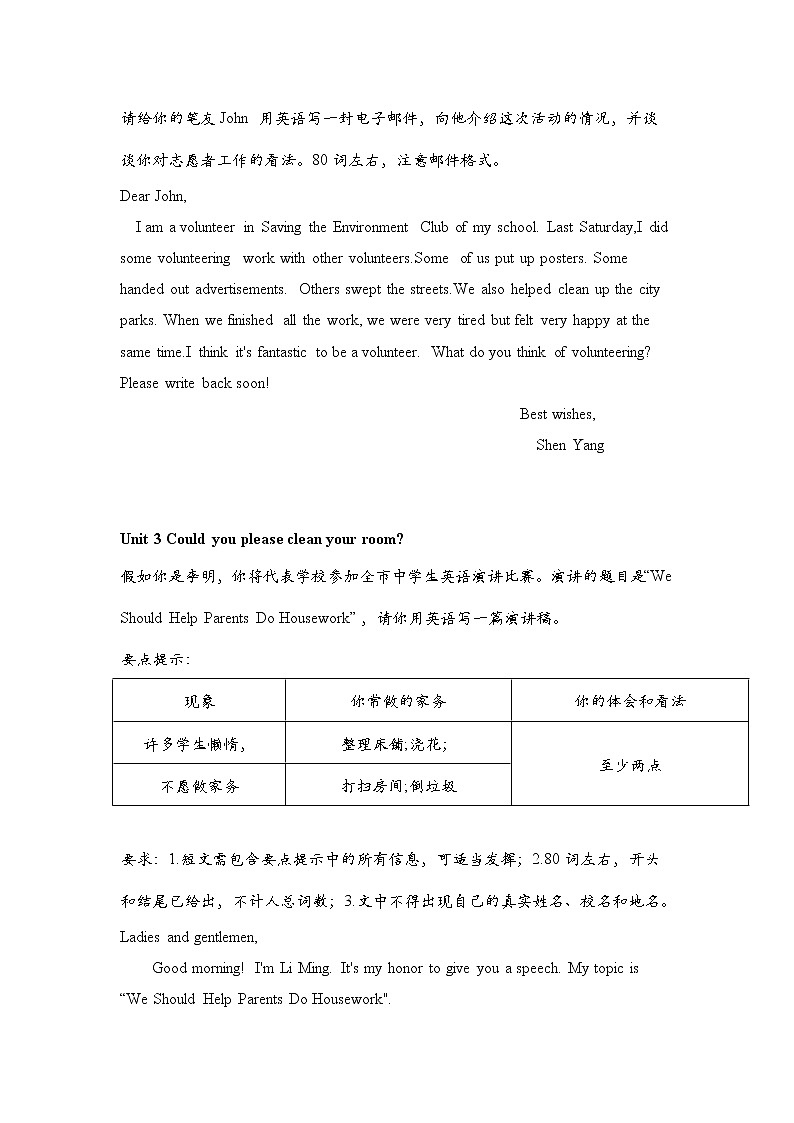 初中英语八年级下册U1-U5话题作文范文第2页