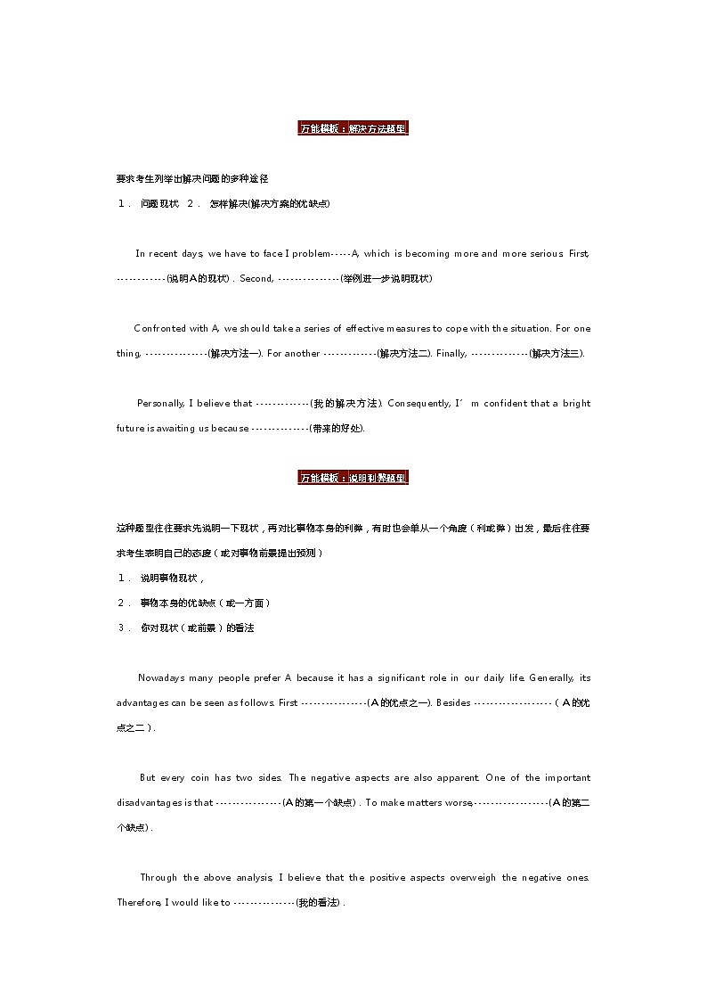 全国通用 初中英语写作万能模板9类题型汇总01