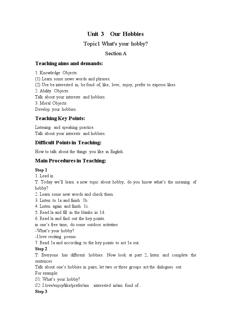 仁爱科普版英语八年级上册Unit3 TopiC 1 SectionA 教案01