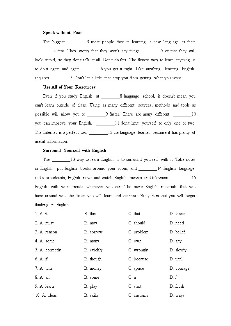 人教版九年级全一册英语 Unit 1 复习检测试卷第2页