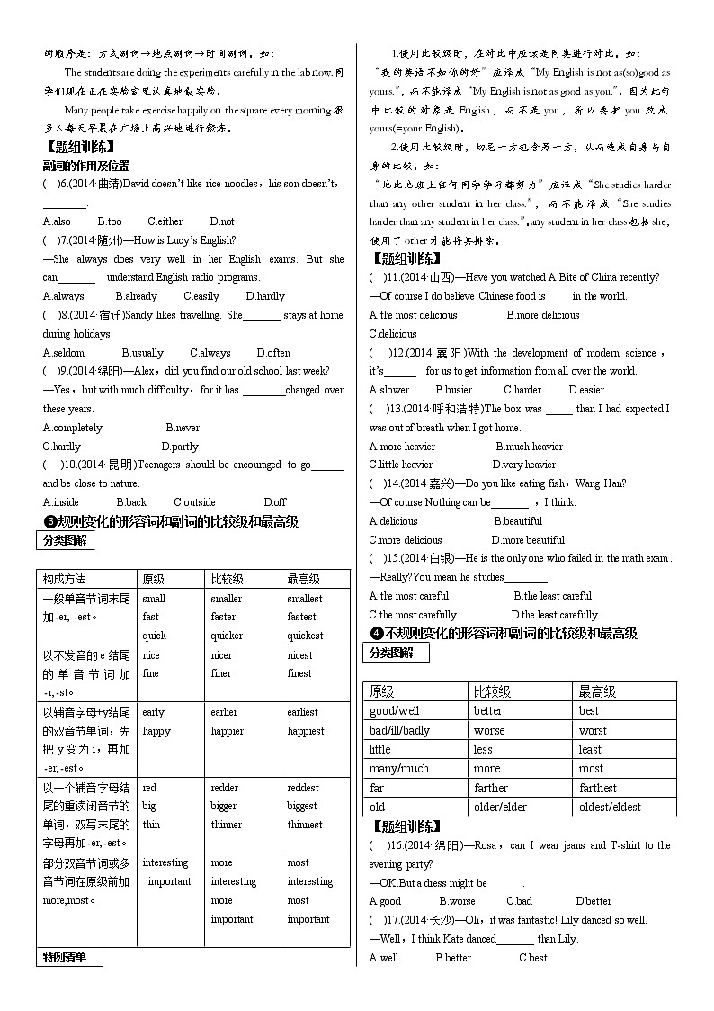 【7】中考英语专项复习 形容词和副词 练习02