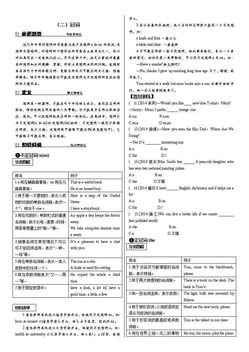 【2】中考英语专项复习 冠词第1页