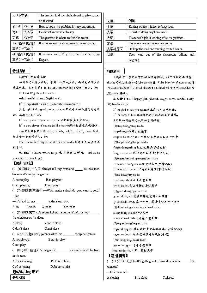 【10】中考英语专项复习 非谓语动词 练习02