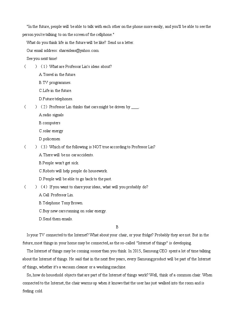 牛津版2020-2021学年 八年级英语下册 Module 4 Unit 8 Life in the future 单元过关测试题（含答案）03