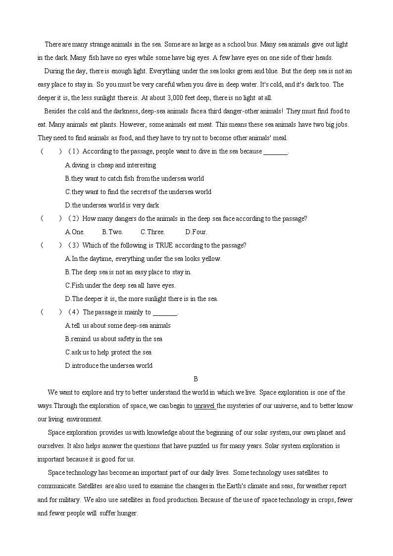 2020-2021学年 牛津版英语八年级下册 Module 4 Unit 7 The unknown world 单元过关测试题（含答案）03