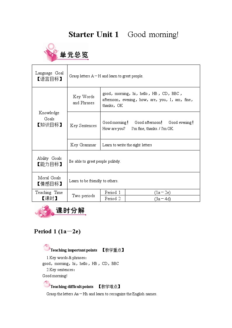 人教版英语七年级上Starter Unit 1 教案01