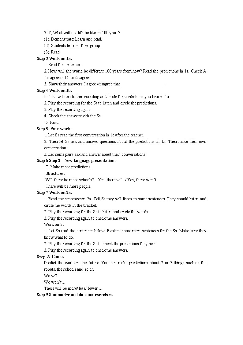 人教版英语八年级上Unit 7 Will people have robots 全单元教案  （5课时）02