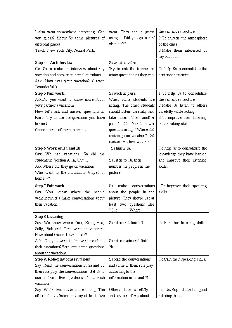 人教版英语八年级上Unit 1 Where did you go on vacation全单元教案  （5课时）03