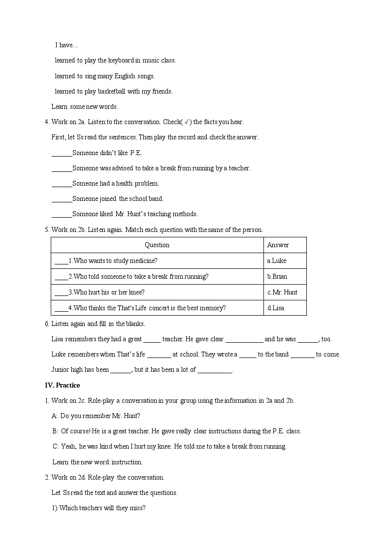 人教版英语九年级全册Unit 14 I remember meeting all of you in Grade 7. （5课时教案）03
