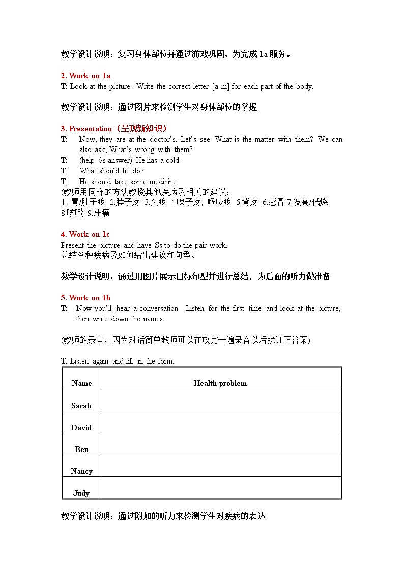 人教版英语八年级下Unit 1 What's the matter 教案02