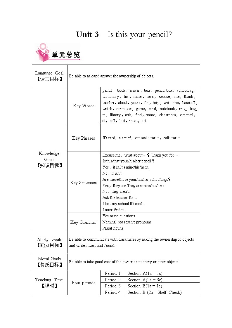 人教版英语七年级上Unit 3 教案01