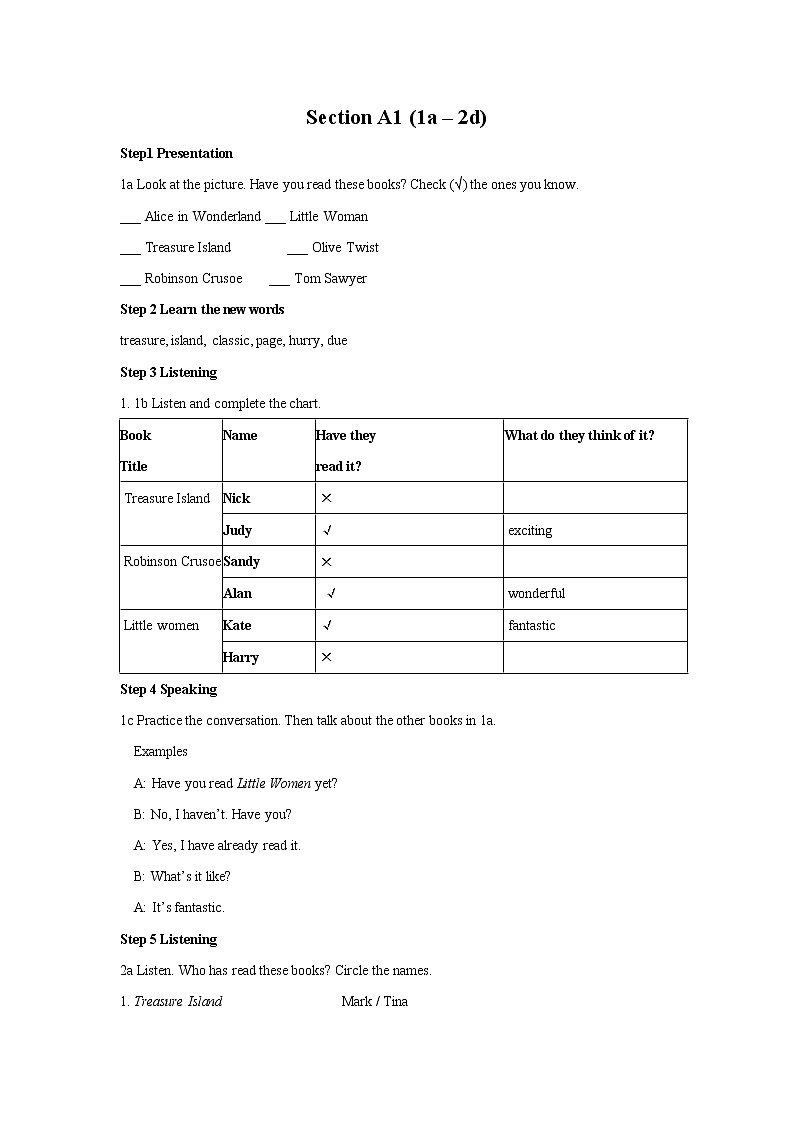 人教版初中英语8年级下册 Unit 8 Have you read treasure island yet？单元教案03