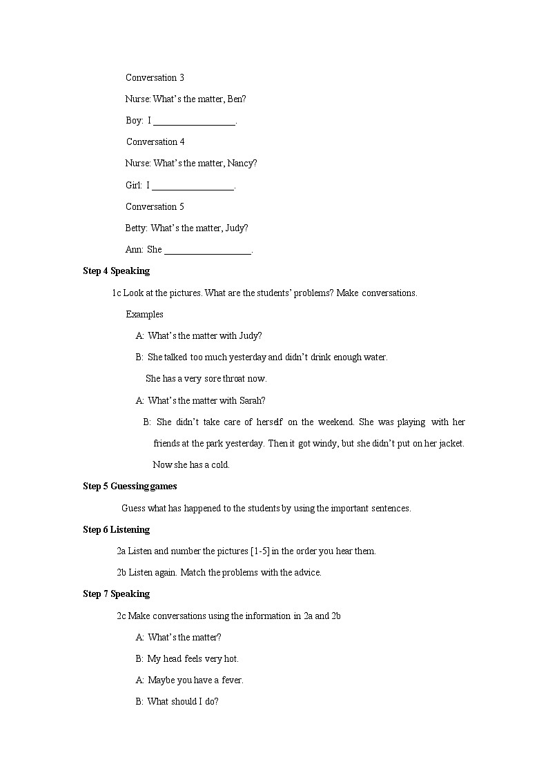 人教版初中英语8年级下册 Unit 1 What's the matter？单元教案03