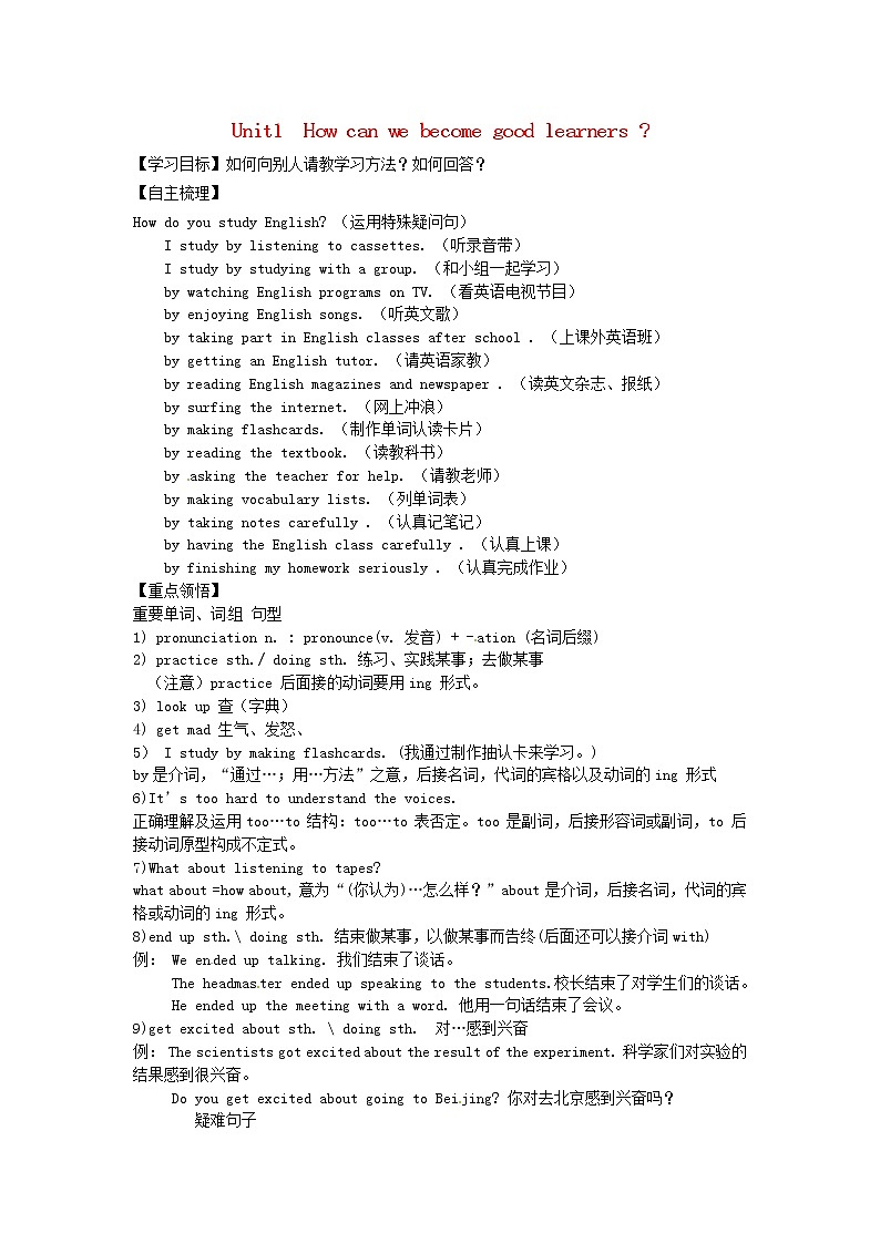 九年级英语全册 Unit 1 How can we become good learners（第4课时）学案 （新版）人教新目标版01