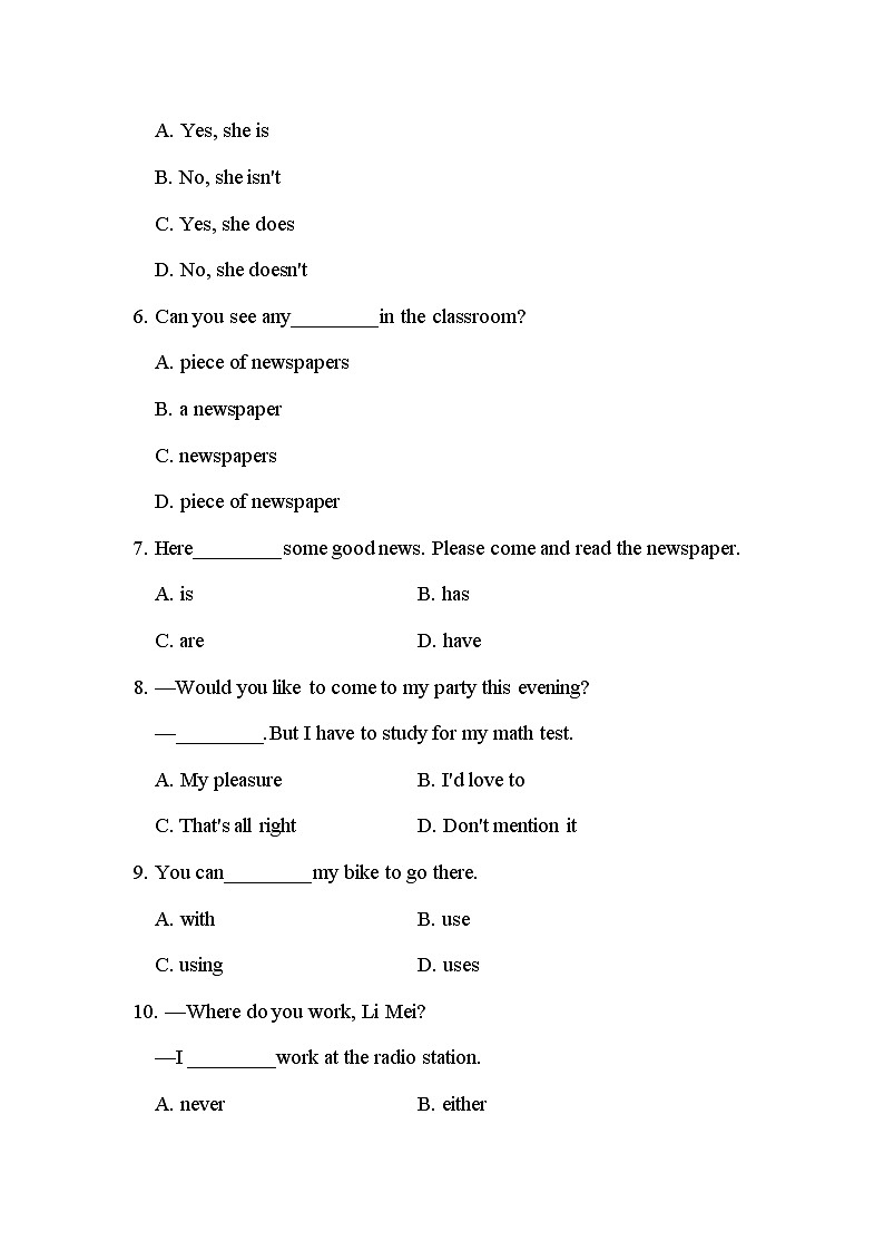 2018年春七年级英语下册（人教版）：Unit 6单元达标测试卷02