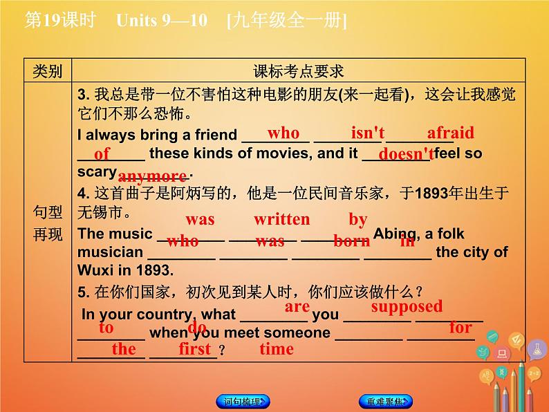 湖南省2018年中考英语总复习第一篇教材过关九全第19课时Units9_10教学课件人教新目标版08