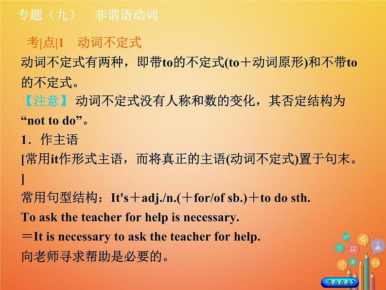 湖南省2018年中考英语总复习第二部分语法点击专题（九）非谓语动词课件人教新目标版03