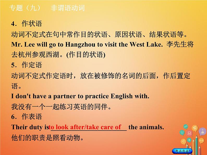 湖南省2018年中考英语总复习第二部分语法点击专题（九）非谓语动词课件人教新目标版06