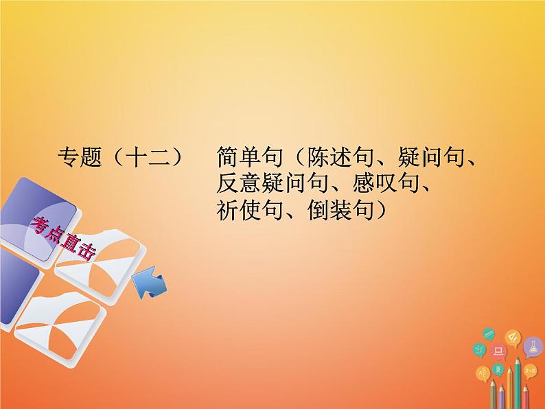 湖南省2018年中考英语总复习第二部分语法点击专题（十二）简单句（陈述句、疑问句、反意疑问句、感叹句、祈使句、倒装句）课件人教新目标版01