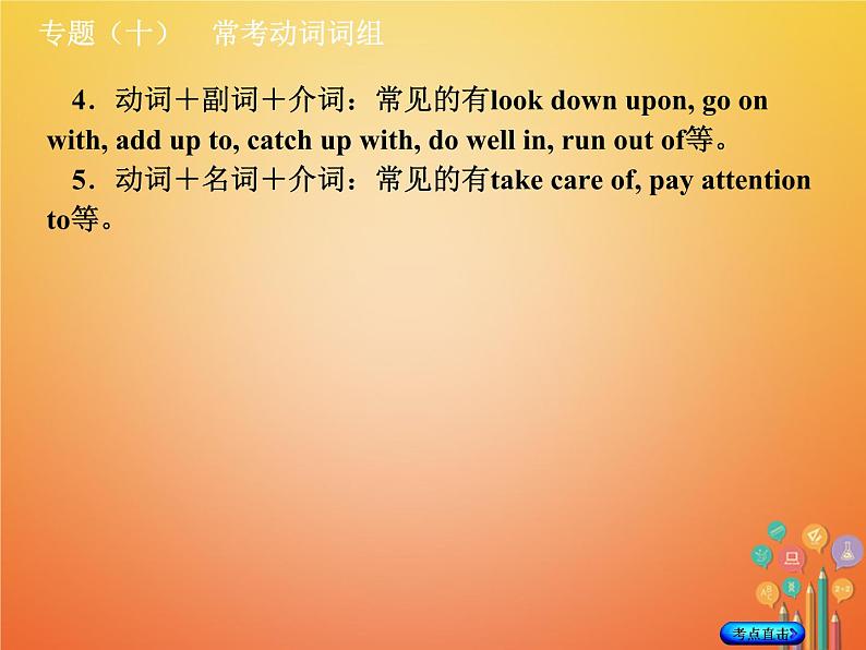 湖南省2018年中考英语总复习第二部分语法点击专题（十）常考动词词组课件人教新目标版04