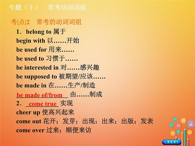 湖南省2018年中考英语总复习第二部分语法点击专题（十）常考动词词组课件人教新目标版05