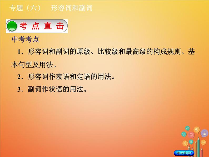 湖南省2018年中考英语总复习第二部分语法点击专题（六）形容词和副词课件人教新目标版02