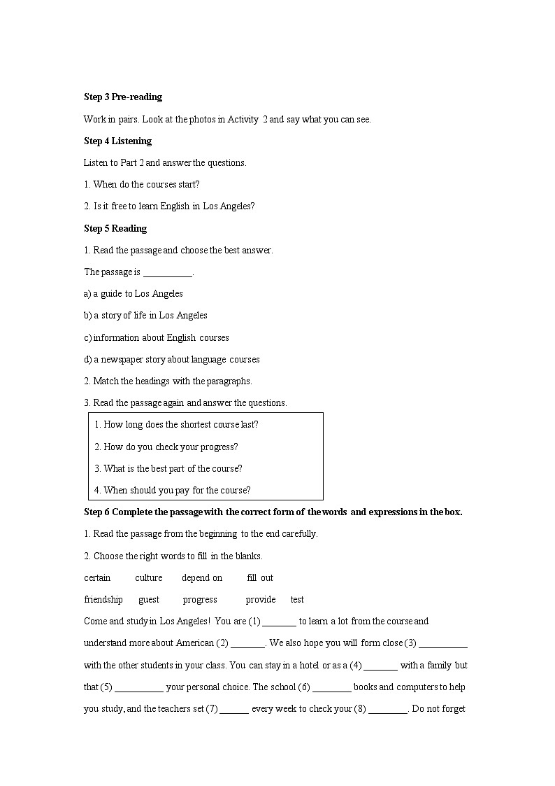 Module 7 Summer in Los Angeles Uint 2教学设计（外研版八年级英语下册）第2页