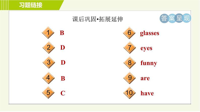 冀教版七年级上册英语习题课件 Unit3 Lesson 18 We All Look Different!04