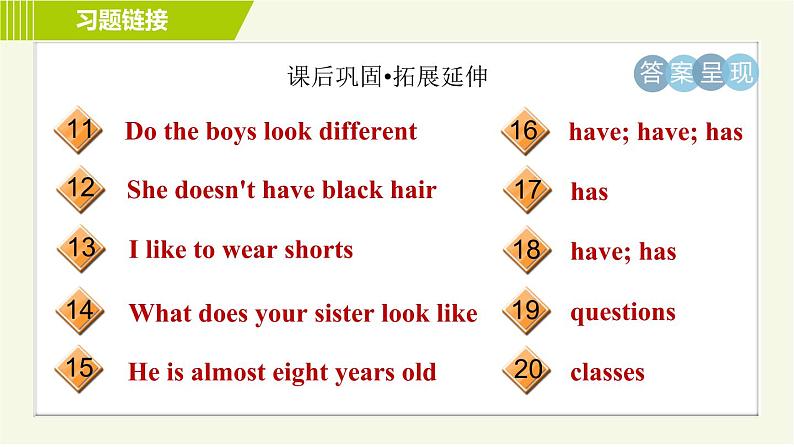 冀教版七年级上册英语习题课件 Unit3 Lesson 18 We All Look Different!05