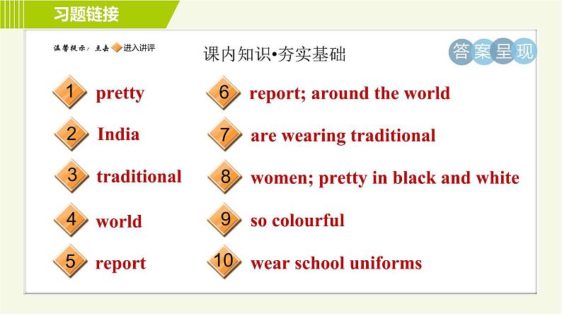 冀教版七年级上册英语习题课件 Unit2 Lesson 11 Clothes around the World02