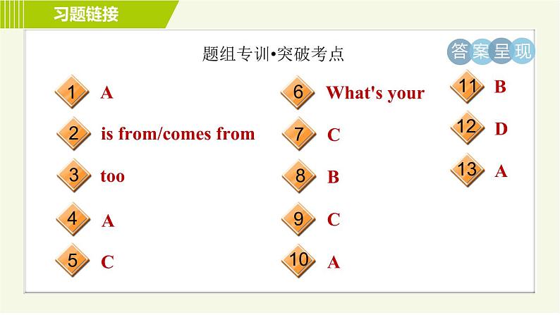 冀教版七年级上册英语习题课件 Unit1 Lesson 1 Hello!03