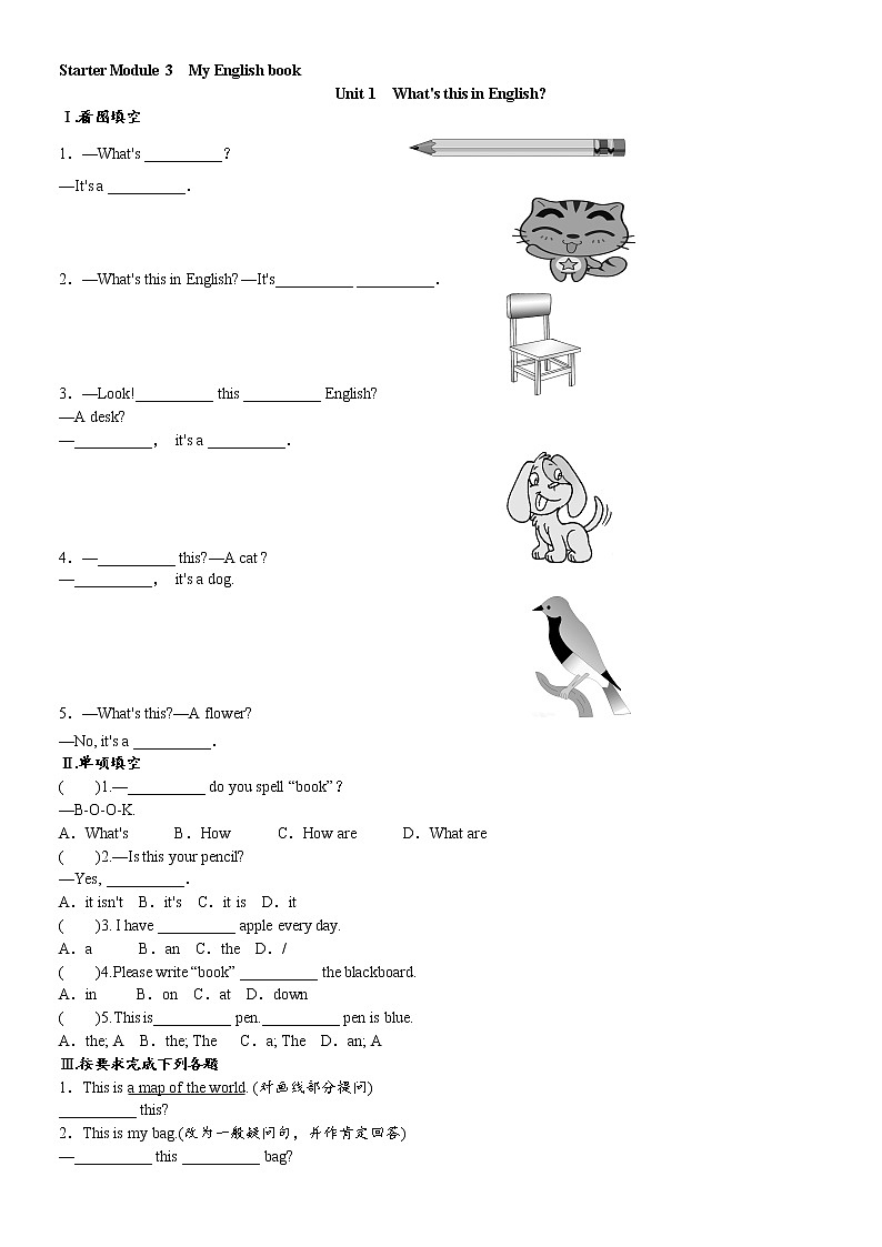 外研版七上Starter Module 3 Unit 1 同步练习01