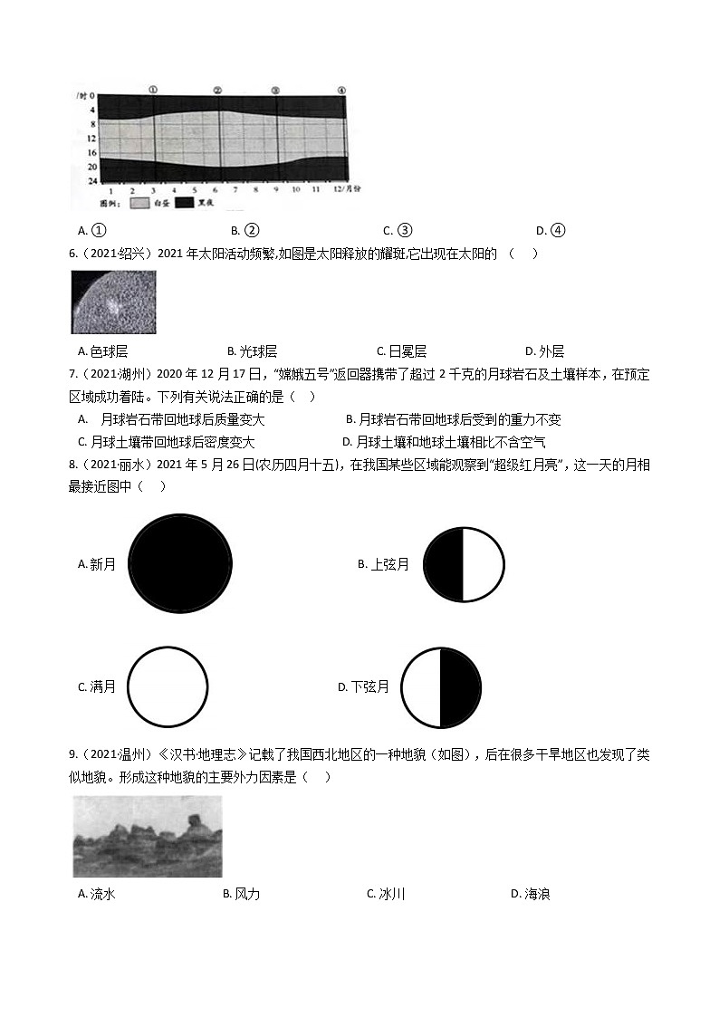浙江省2021年科学中考真题分类汇编：天体科学（word版附解析）第2页