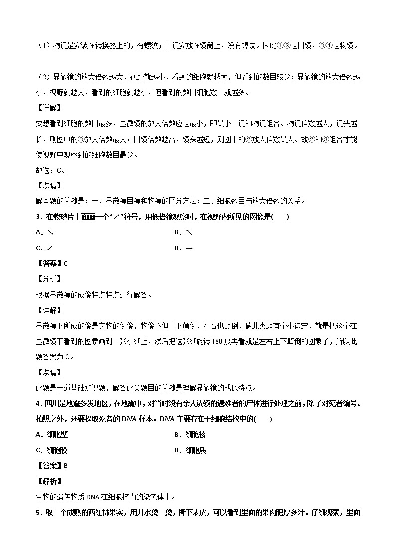 4生物体的结构层次-华东师大版七年级科学上册同步检测02
