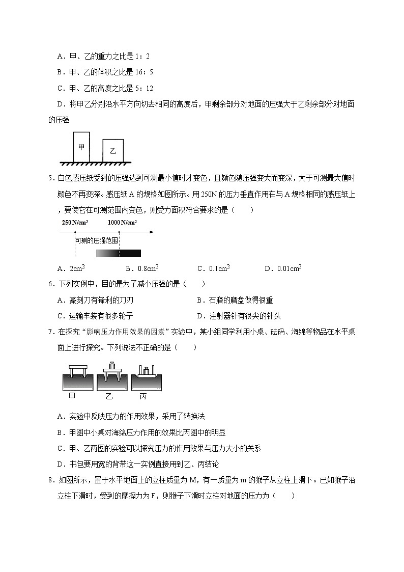 2.1 压强—华师大版科学八年级上册同步检测（含答案）02