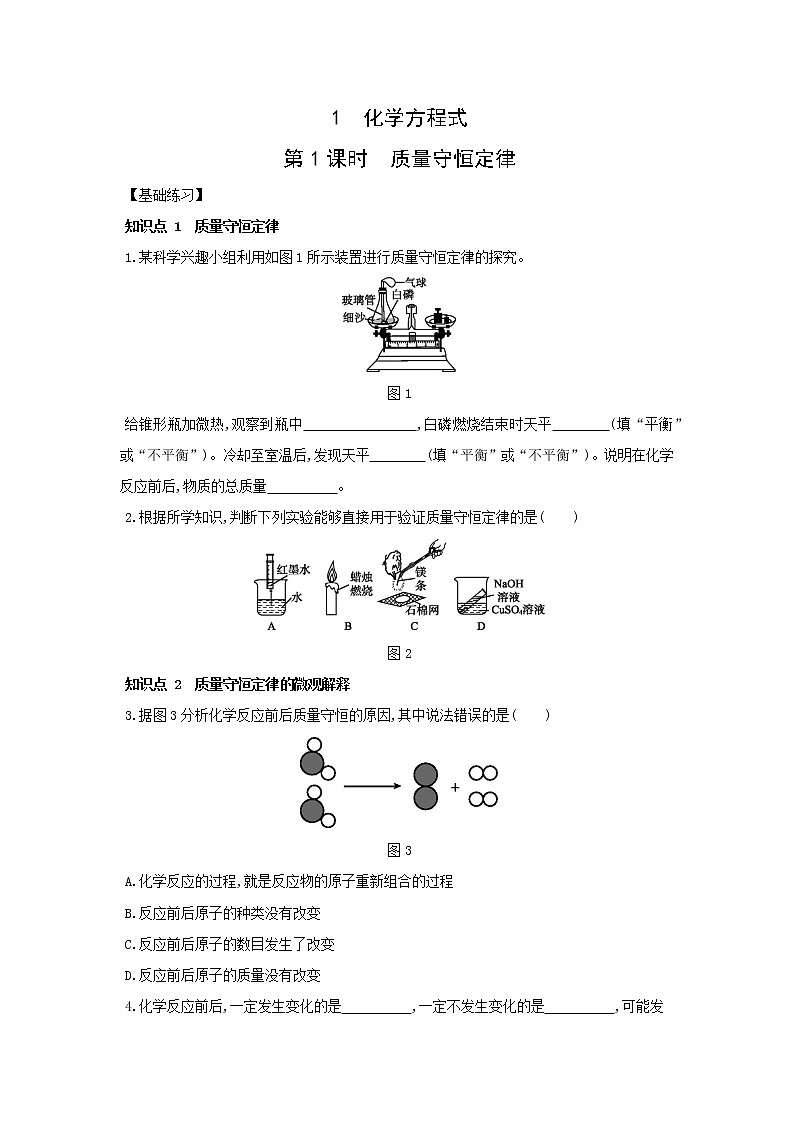 1.1 化学方程式  第1课时　质量守恒定律同步练习第1页