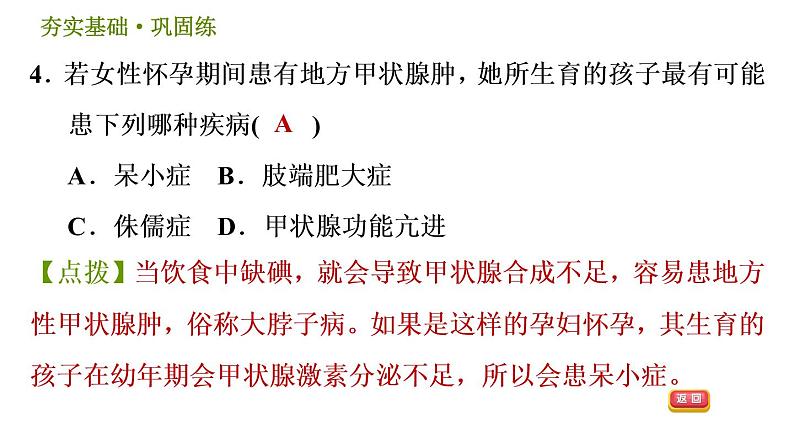 华师版八年级下册科学习题课件 第7章 7.3  人体生命活动的激素调节007