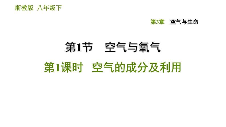 浙教版八年级下册科学习题课件 第3章 3.1.1 空气的成分及利用第1页