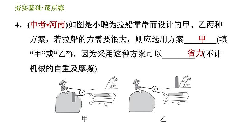 华师版九年级全一册科学 5.2.1 认识滑轮、定滑轮与动滑轮 习题课件06