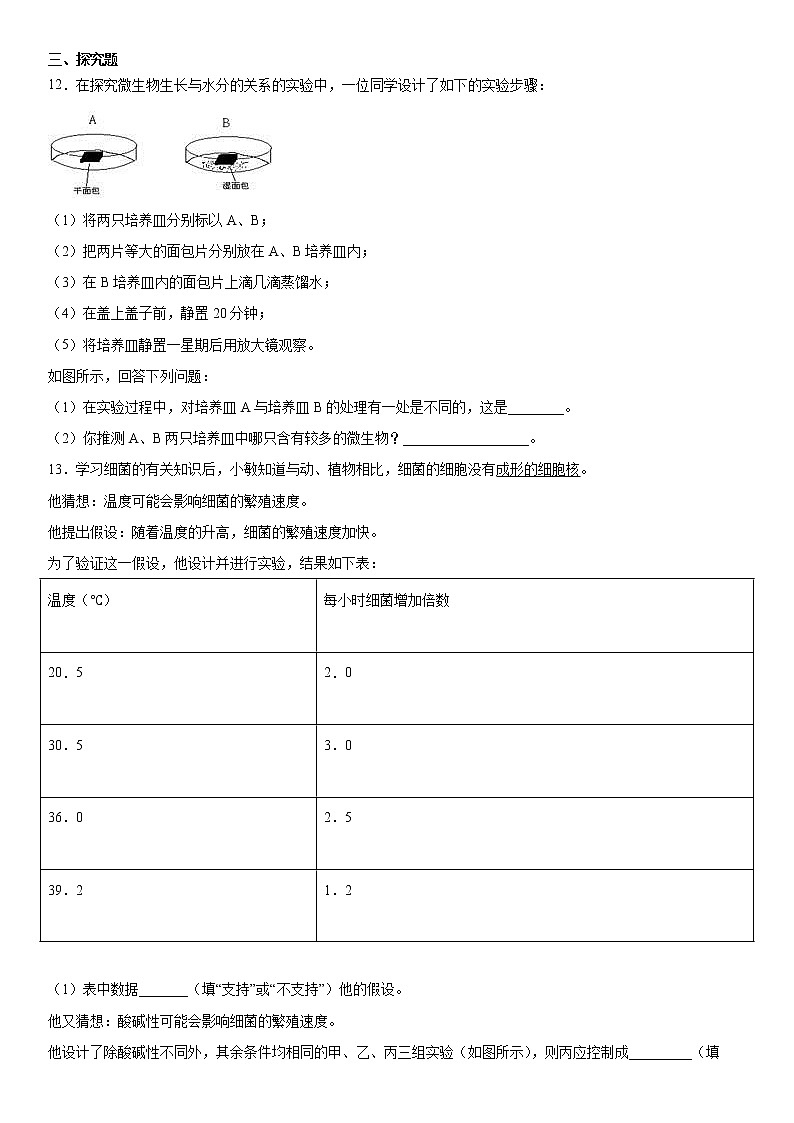 2021-2022学华师大版七年级上册第二单元细菌真菌突破提升练习题03