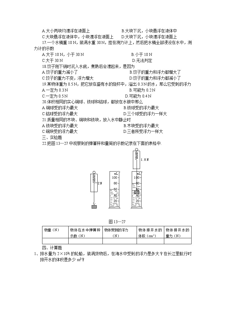 华东师大版八年级科学上册3.2浮力练习题 (二)第2页