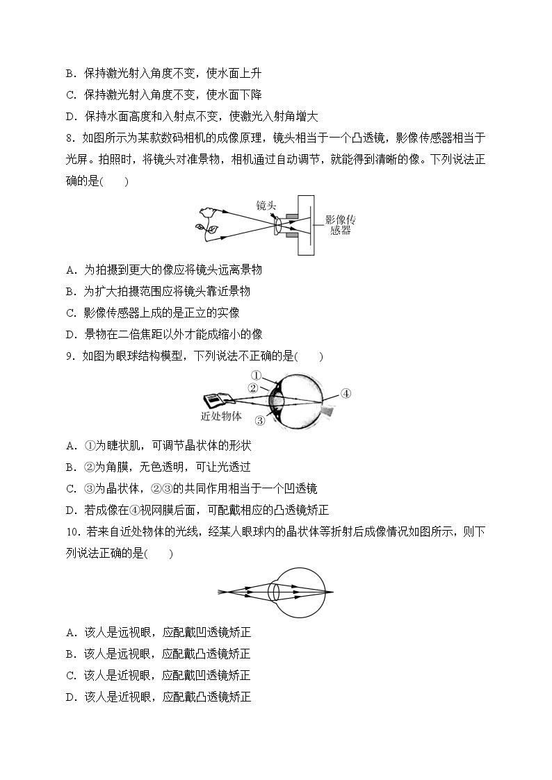 备战2022 中考科学 一轮复习 第4部分 第4讲　光的折射　人的眼睛 同步练习03